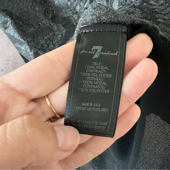 7 For All Mankind Faux Lace Shimmer Black Sheer Back High Low Top Size XS - Picture 9 of 11